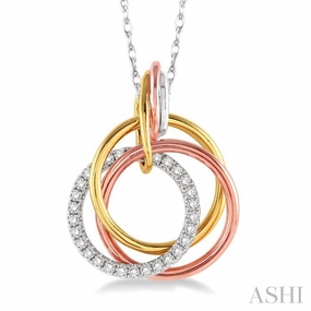 Glam Accent Chic Jewelry 1/5 Ctw Round Cut Diamond Circle Pendant in 14K Tri Color Gold with Chain