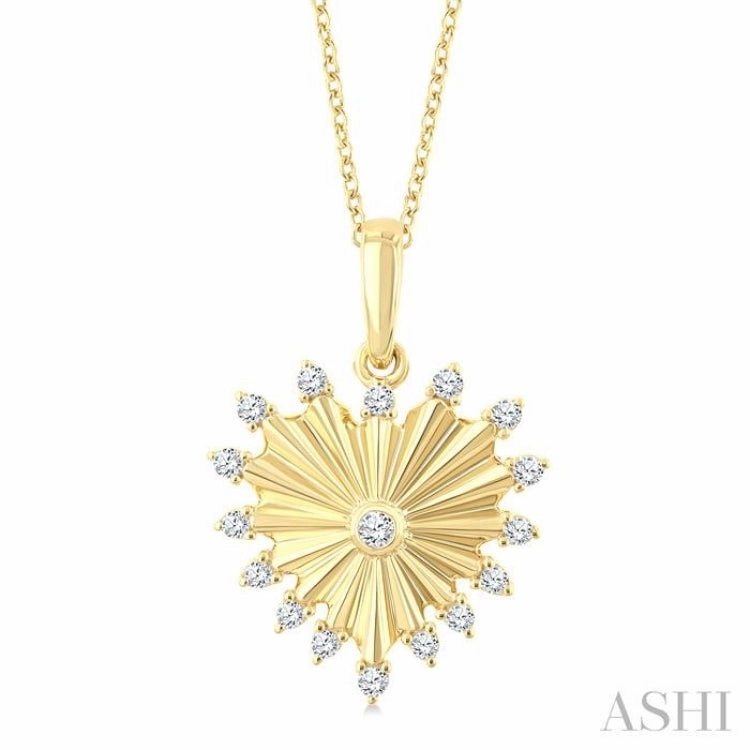 Chic Jewelry Busy Life 1/5 Ctw Round Cut Diamond Heart Fluted Fashion Pendant With Chain in 10K Yellow Gold