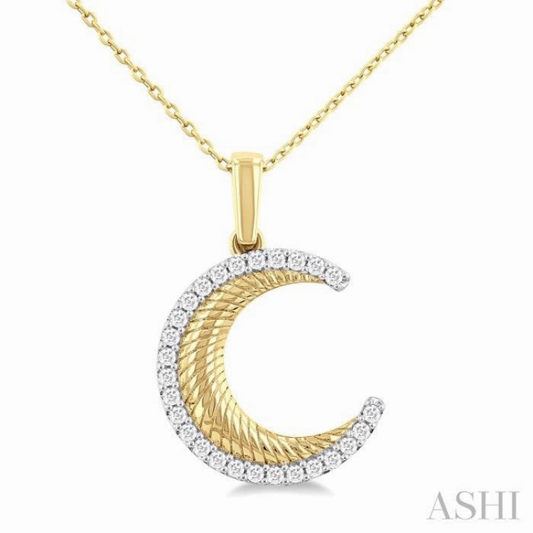 1/5 Ctw Spiral Textured Crescent Moon Round Cut Diamond Fashion Pendant With Chain in 10K Yellow Gold Office Outfit Versatile Adornment