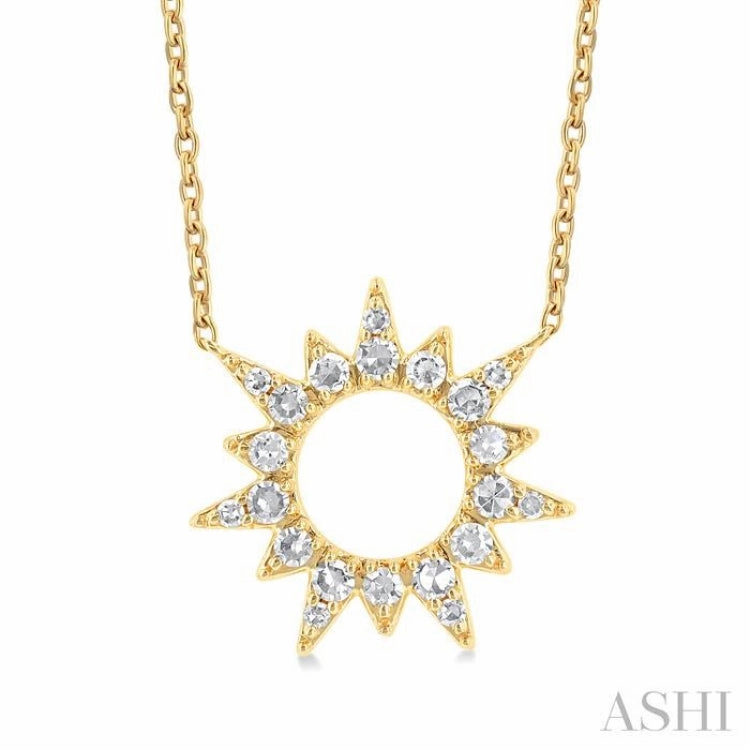 City Fashion Perfect Accessory 1/5 Ctw Sunburst Round Cut Diamond Fashion Pendant With Chain in 10K Yellow Gold