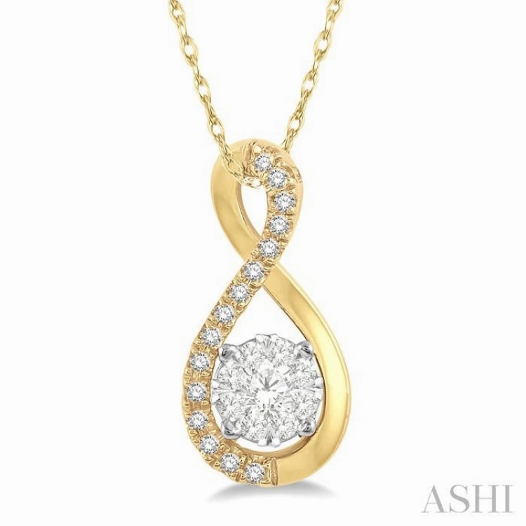 Cool Detail 1/5 Ctw Twisted Loop Lovebright Round Cut Diamond Pendant in 14K Yellow and White Gold with chain