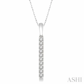 Marvelous Adornment 1/5 Ctw Vertical Bar Round Cut Diamond Pendant With Link Chain in 14K White Gold