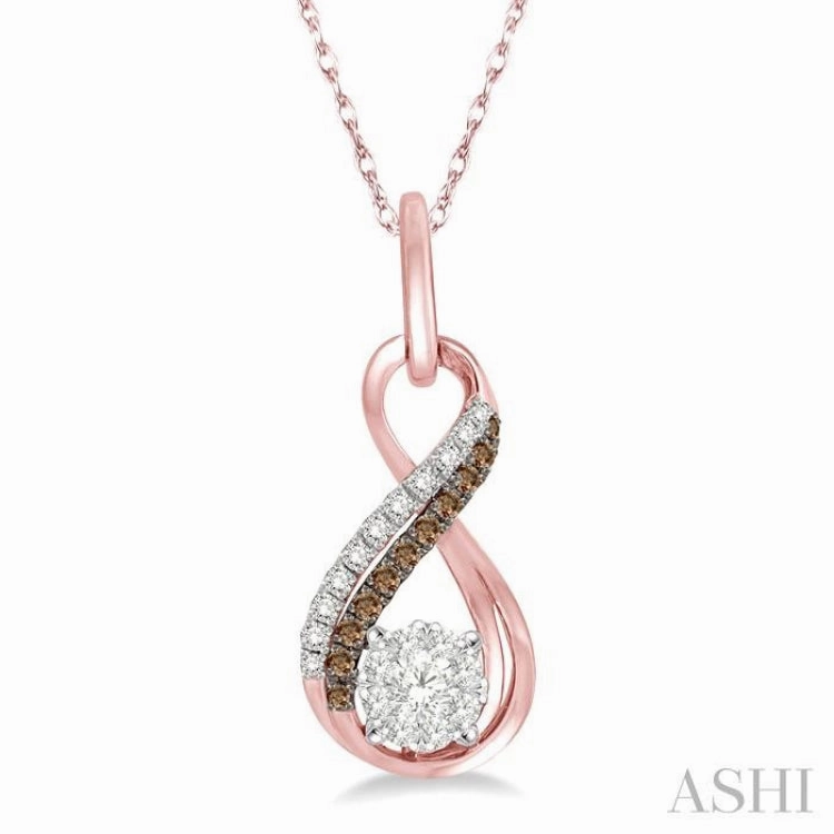 Luxury Life 1/5 Ctw Winding Brown & White Round Cut Diamond Lovebright Pendant With Link Chain in 14K Rose Gold