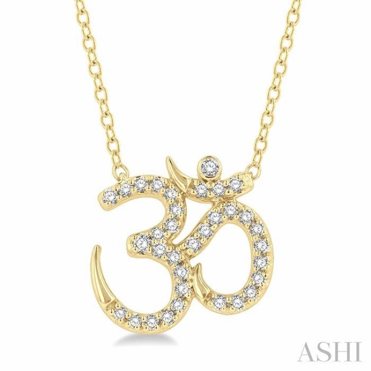 Work Present Soft Touch 1/6 Ctw 'OM' Symbol Petite Round Cut Diamond Fashion Pendant With Chain in 10K Yellow Gold