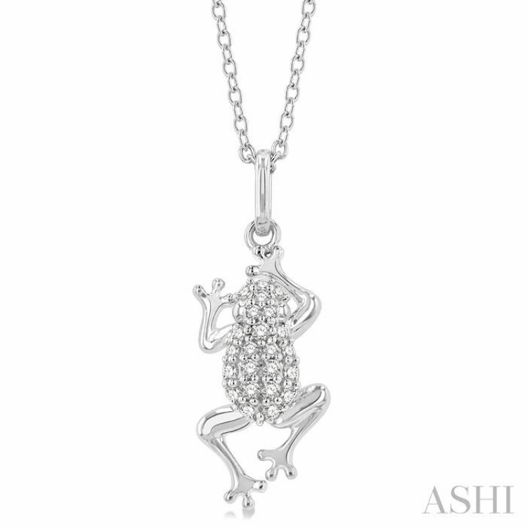 Pretty Design 1/6 Ctw Amphibian Petite Frog Round Cut Diamond Fashion Pendant With Chain in 10K White Gold