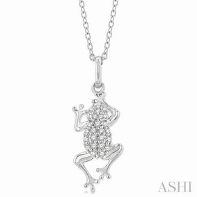 Pretty Design 1/6 Ctw Amphibian Petite Frog Round Cut Diamond Fashion Pendant With Chain in 10K White Gold