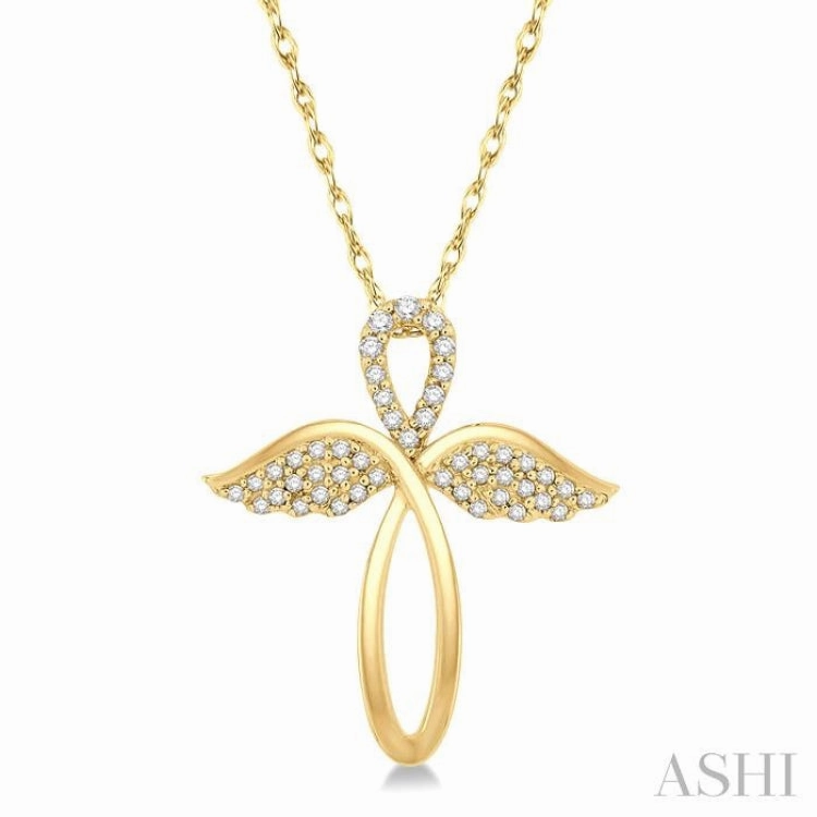 1/6 Ctw Angel Wing Round Cut Diamond Cross Pendant With Chain in 10K Yellow Gold Magnificent Item Bold Accessory