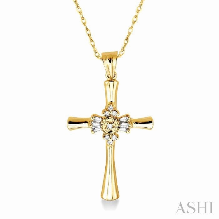 1/6 Ctw Baguette and Round Cut Diamond Cross Pendant in 10K Yellow Gold with Chain Anniversary Accent Active Teen