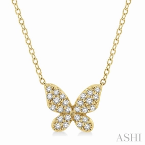 1/6 Ctw Butterfly Motif Round Cut Diamond Petite Fashion Pendant With Chain in 10K Yellow Gold Luxury Accent Smiling Face