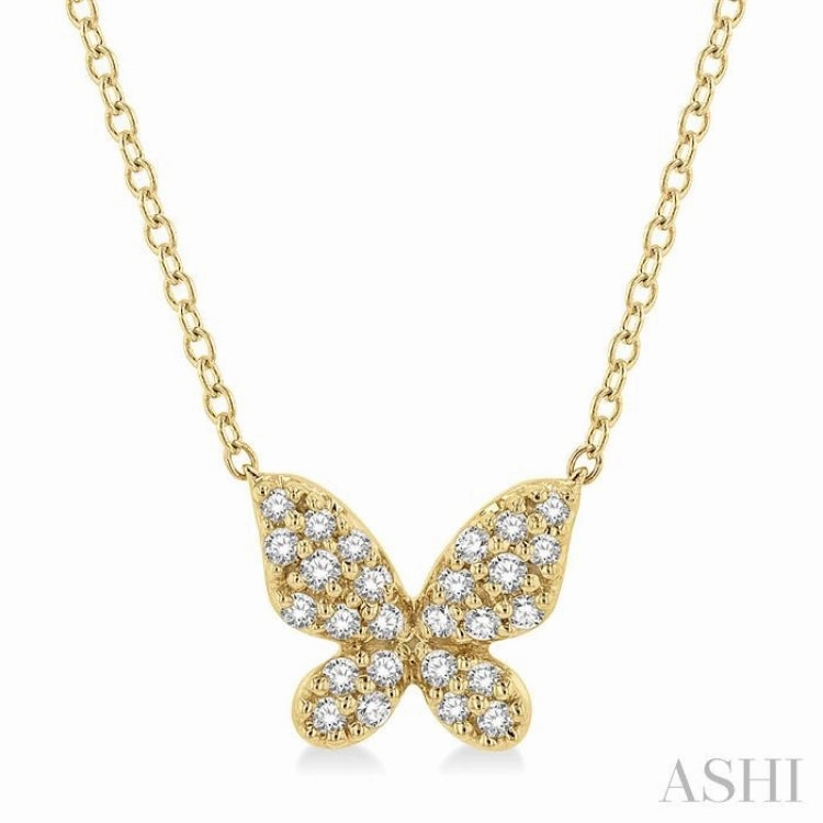 1/6 Ctw Butterfly Motif Round Cut Diamond Petite Fashion Pendant With Chain in 10K Yellow Gold Luxury Accent Smiling Face