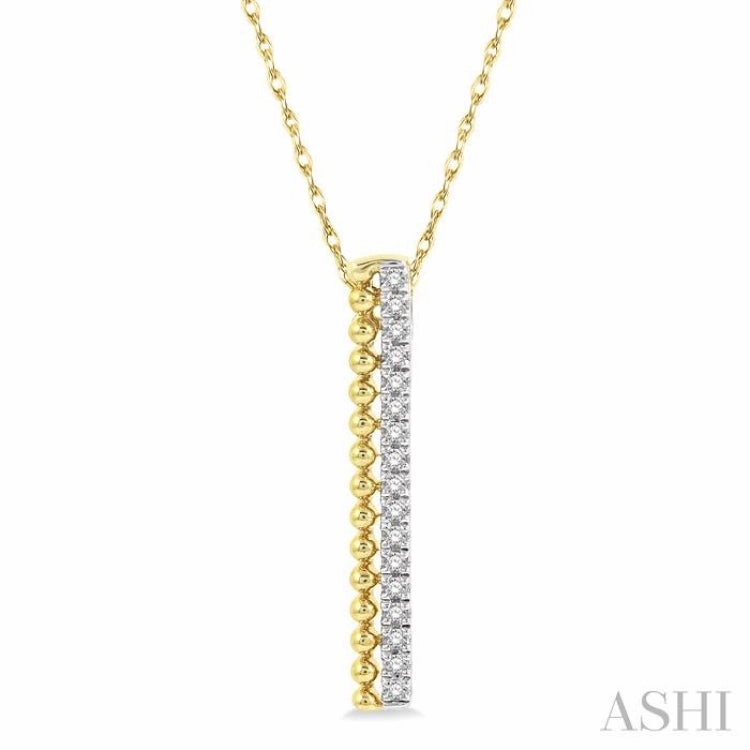 High-Quality Design Friends Outing Item 1/6 Ctw Circular Bead & Round Cut Diamond Bar Pendant With Chain in 14K Yellow Gold