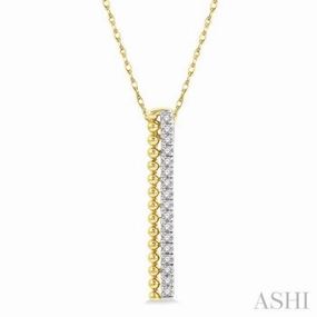 High-Quality Design Friends Outing Item 1/6 Ctw Circular Bead & Round Cut Diamond Bar Pendant With Chain in 14K Yellow Gold