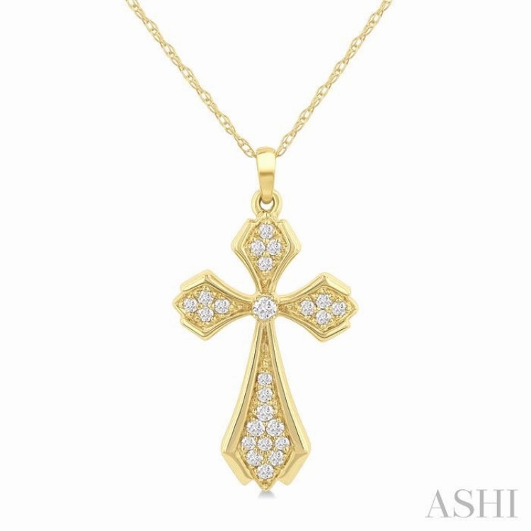 1/6 Ctw Cross Round Cut Diamond Fashion Pendant With Chain in 10K Yellow Gold Date Style Dramatic Accent
