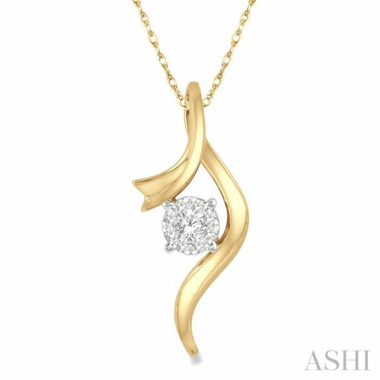 1/6 Ctw Curved Lovebright Round Cut Diamond Pendant in 14K Yellow and White Gold with chain exquisite design Modern Twist