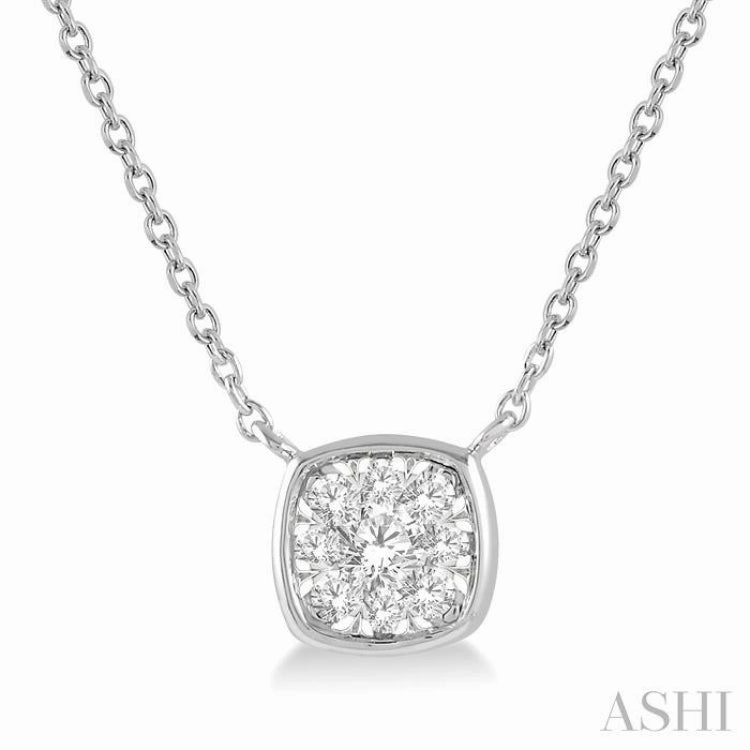 Crystal Piece Classic Jewelry 1/6 Ctw Cushion Shape Lovebright Diamond Pendant With Chain in 14K White Gold