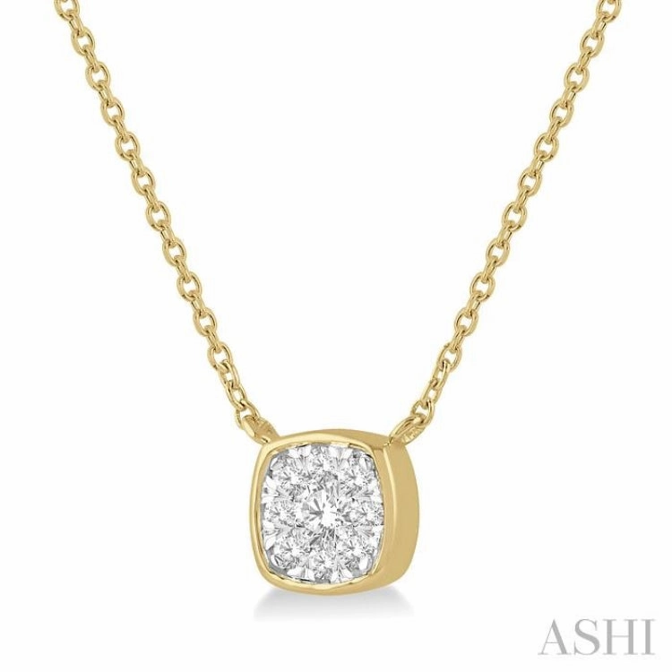 Stylish Style Holiday Style 1/6 Ctw Cushion Shape Lovebright Diamond Pendant With Chain in 14K Yellow and White Gold