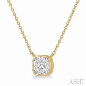 Stylish Style Holiday Style 1/6 Ctw Cushion Shape Lovebright Diamond Pendant With Chain in 14K Yellow and White Gold