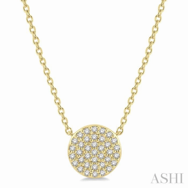 Stunning Present Polished Edge 1/6 Ctw Disc Round Cut Diamond Petite Pendant With Chain in 10K Yellow Gold