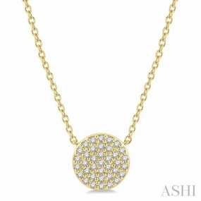 Stunning Present Polished Edge 1/6 Ctw Disc Round Cut Diamond Petite Pendant With Chain in 10K Yellow Gold
