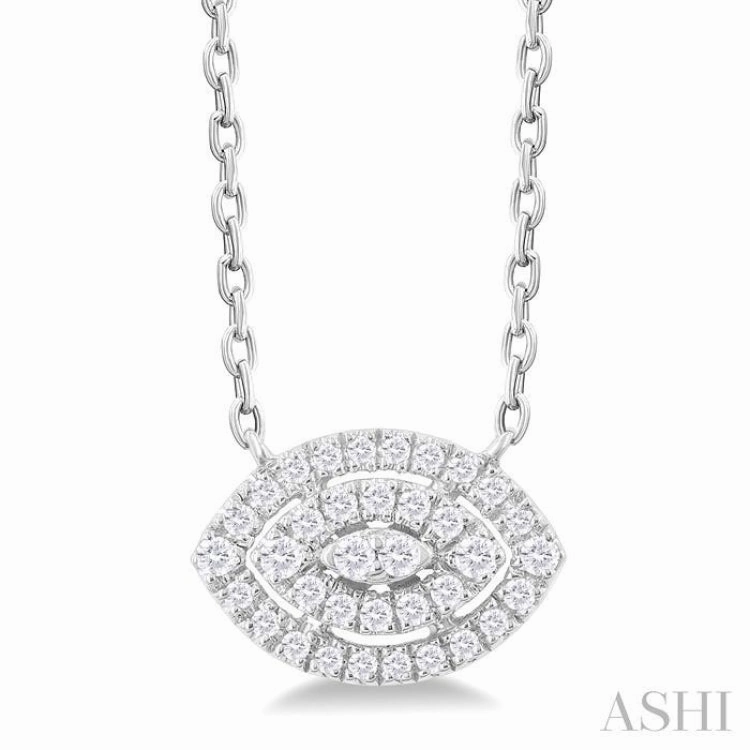 1/6 Ctw Double Halo Marquise Shape Petite Round Cut Diamond Fashion Pendant With Chain in 10K White Gold Caring Accent Fashionable Style
