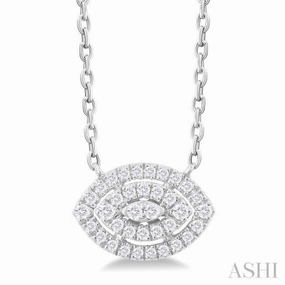 1/6 Ctw Double Halo Marquise Shape Petite Round Cut Diamond Fashion Pendant With Chain in 10K White Gold Caring Accent Fashionable Style