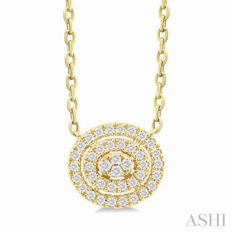 Formal Event 1/6 Ctw Double Halo Oval Shape Petite Round Cut Diamond Fashion Pendant With Chain in 10K Yellow Gold