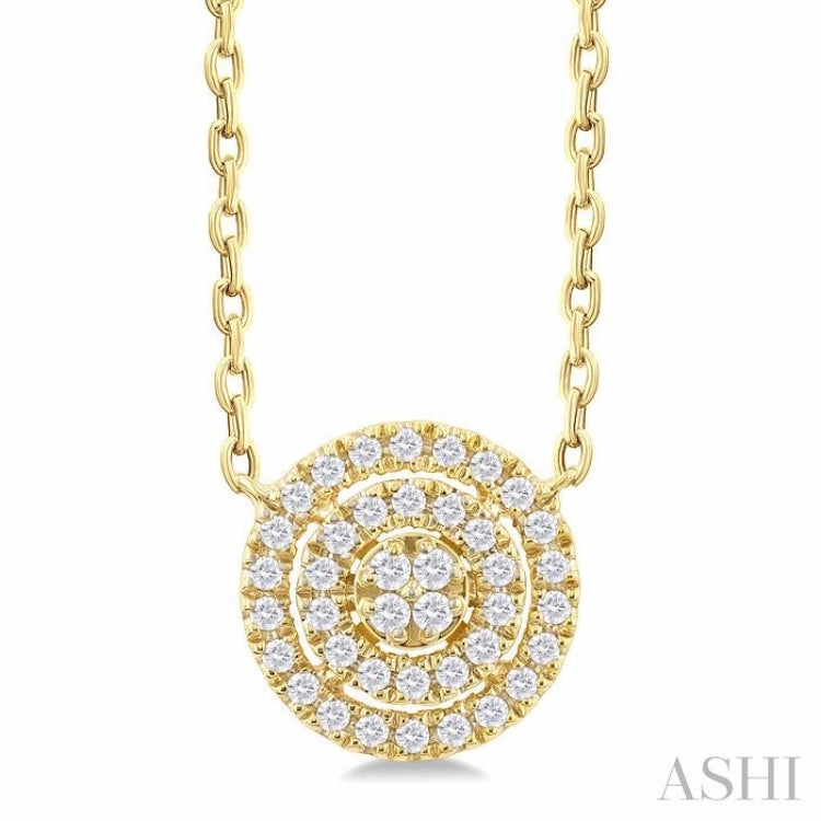 1/6 Ctw Double Halo Round Shape Petite Round Cut Diamond Fashion Pendant With Chain in 10K Yellow Gold Trendy Look