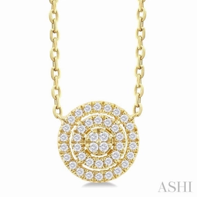 1/6 Ctw Double Halo Round Shape Petite Round Cut Diamond Fashion Pendant With Chain in 10K Yellow Gold Trendy Look