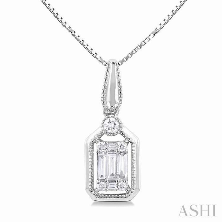 Comfort Fit Vacation Gemstone Jewelry 1/6 Ctw Fusion Baguette and Round Cut Diamond Fashion Pendant With Chain in 14K White Gold