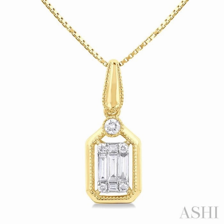 1/6 Ctw Fusion Baguette and Round Cut Diamond Fashion Pendant With Chain in 14K Yellow and White Gold Graceful Ornament