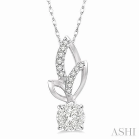 Sleek Profile 1/6 Ctw Leafy Round Cut Diamond Lovebright Pendant With Link Chain in 14K White Gold