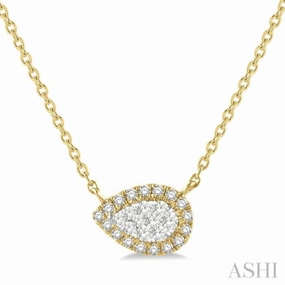 1/6 Ctw Pear Shape Round Cut Diamond Lovebright Pendant With Chain in 14K Yellow & White Gold Wedding Moment