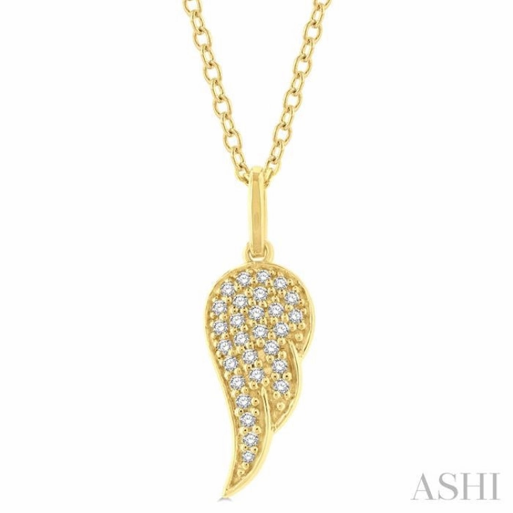 Urban Day Office Outfit 1/6 Ctw Petite Angel Wing Round Cut Diamond Fashion Pendant With Chain in 10K Yellow Gold