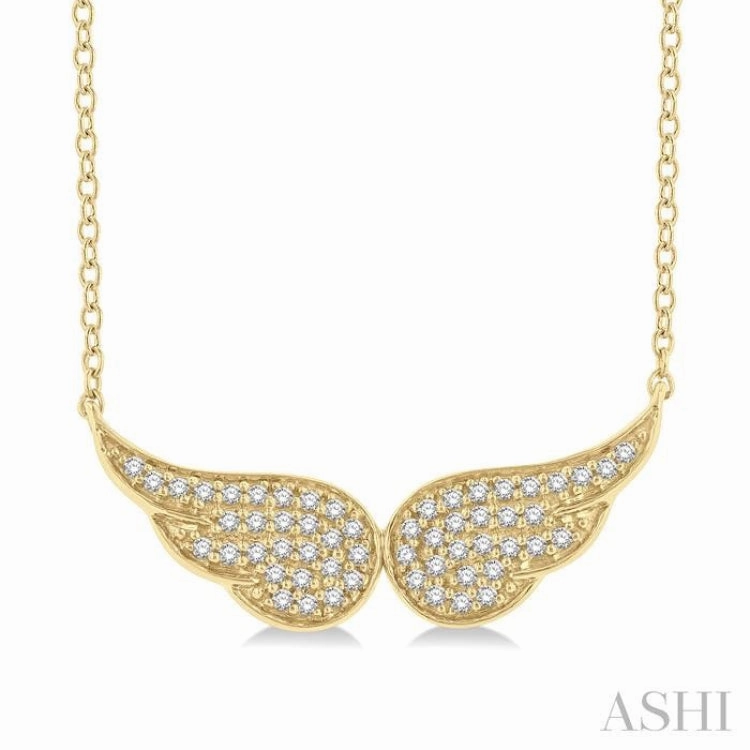 1/6 Ctw Petite Angel Wing Round Cut Diamond Fashion Pendant With Chain in 10K Yellow Gold Smiling Face