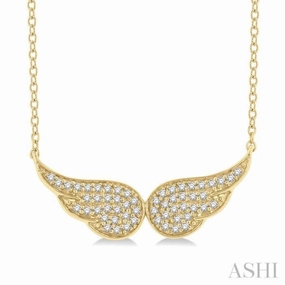 1/6 Ctw Petite Angel Wing Round Cut Diamond Fashion Pendant With Chain in 10K Yellow Gold Smiling Face