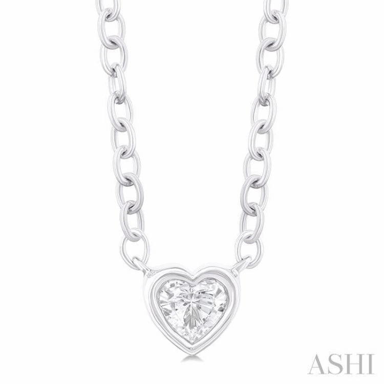 1/6 Ctw Petite Bezel Set Heart Shape Diamond Fashion Pendant With Chain in 10K White Gold Corporate Style