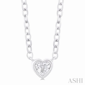 1/6 Ctw Petite Bezel Set Heart Shape Diamond Fashion Pendant With Chain in 10K White Gold Corporate Style