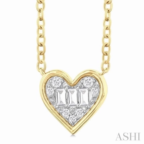 1/6 Ctw Petite Bezel Set Heart Shape Fusion Baguette and Round Cut Diamond Fashion Pendant With Chain in 10K Yellow Gold Luxury Life