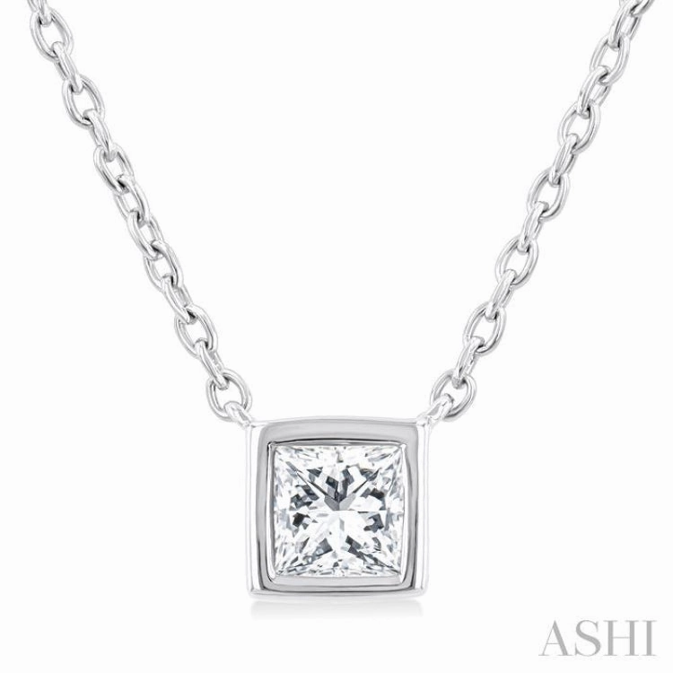 Trendy Gift Youthful Spirit 1/6 Ctw Petite Bezel Set Princess Cut Diamond Fashion Pendant With Chain in 10K White Gold