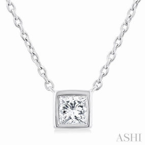 Trendy Gift Youthful Spirit 1/6 Ctw Petite Bezel Set Princess Cut Diamond Fashion Pendant With Chain in 10K White Gold