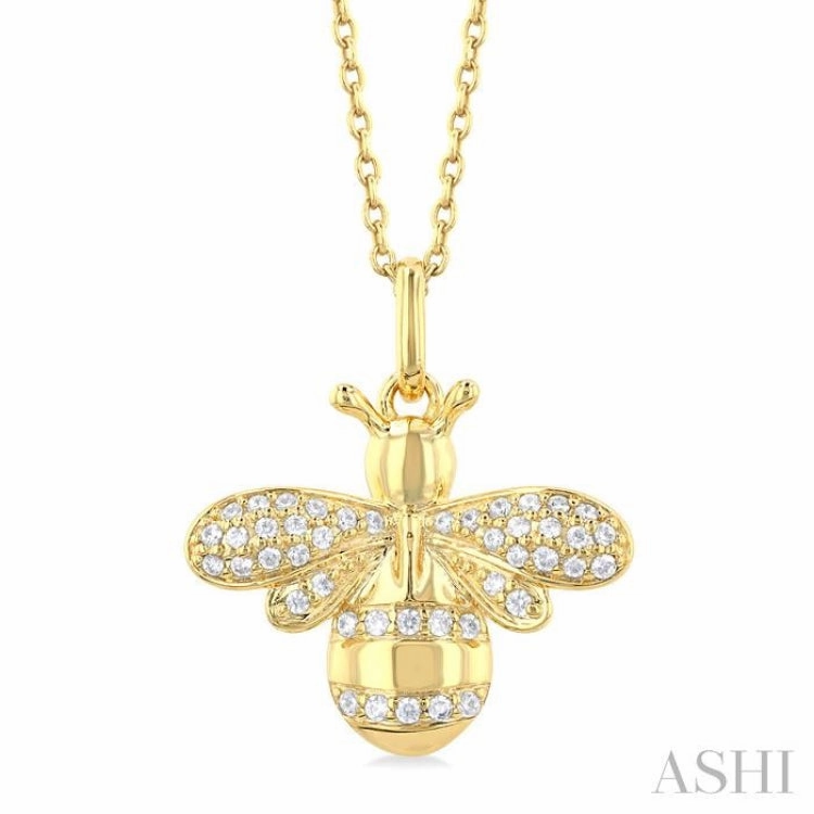1/6 Ctw Petite Bumble Bee Round Cut Diamond Fashion Pendant With Chain in 10K Yellow Gold Exquisite Jewelry