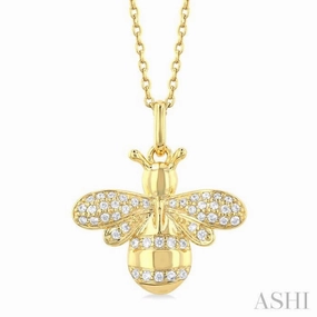 1/6 Ctw Petite Bumble Bee Round Cut Diamond Fashion Pendant With Chain in 10K Yellow Gold Exquisite Jewelry