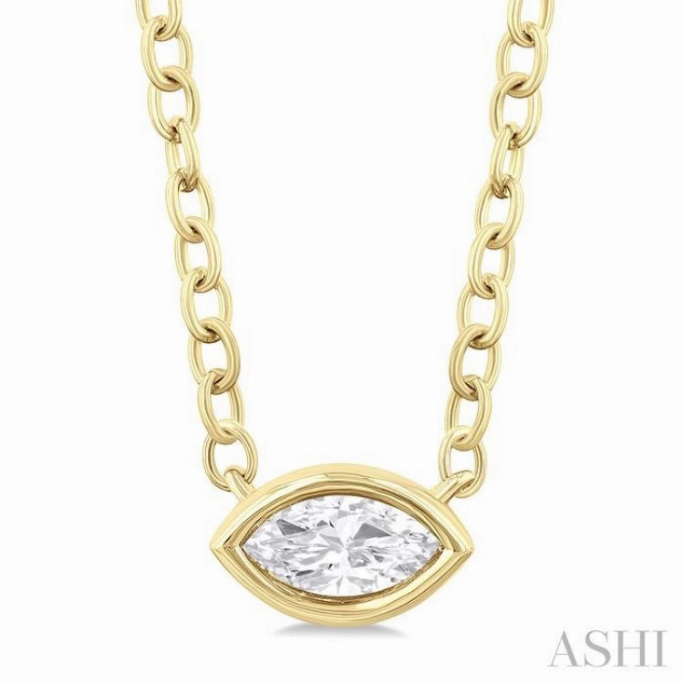 Comfortable Jewelry 1/6 Ctw Petite East-West Bezel Set Marquise Cut Diamond Fashion Pendant With Chain in 10K Yellow Gold