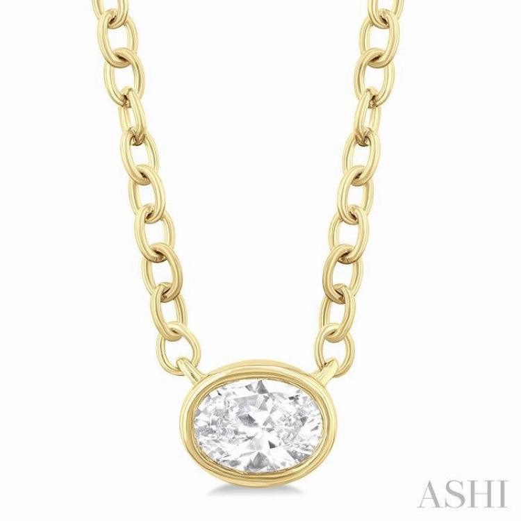 1/6 Ctw Petite East-West Bezel Set Oval Cut Diamond Fashion Pendant With Chain in 10K Yellow Gold Superb Item Elegant Highlight