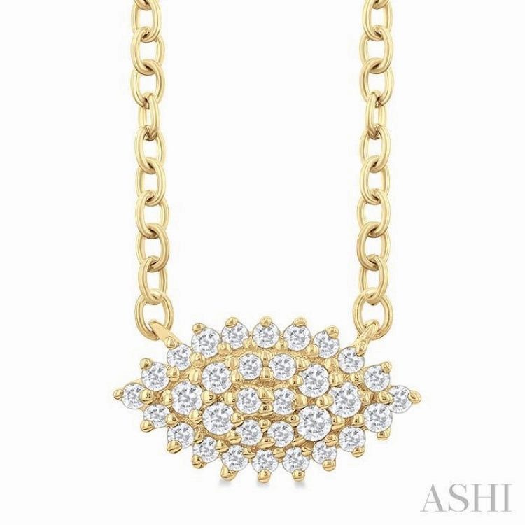 Splendid Item Mother Gift 1/6 Ctw Petite East-West Set Marquise Shape Round Cut Diamond Cluster Fashion Pendant With Chain in 10K Yellow Gold