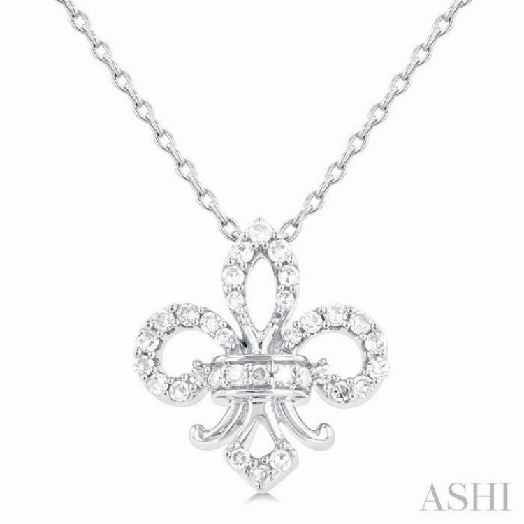 1/6 Ctw Petite Fleur De Lis Round Cut Diamond Fashion Pendant With Chain in 10K White Gold Splendid Jewelry