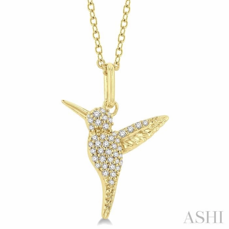 1/6 Ctw Petite Hummingbird Round Cut Diamond Fashion Pendant With Chain in 10K Yellow Gold Mother??s Present Wedding Accent