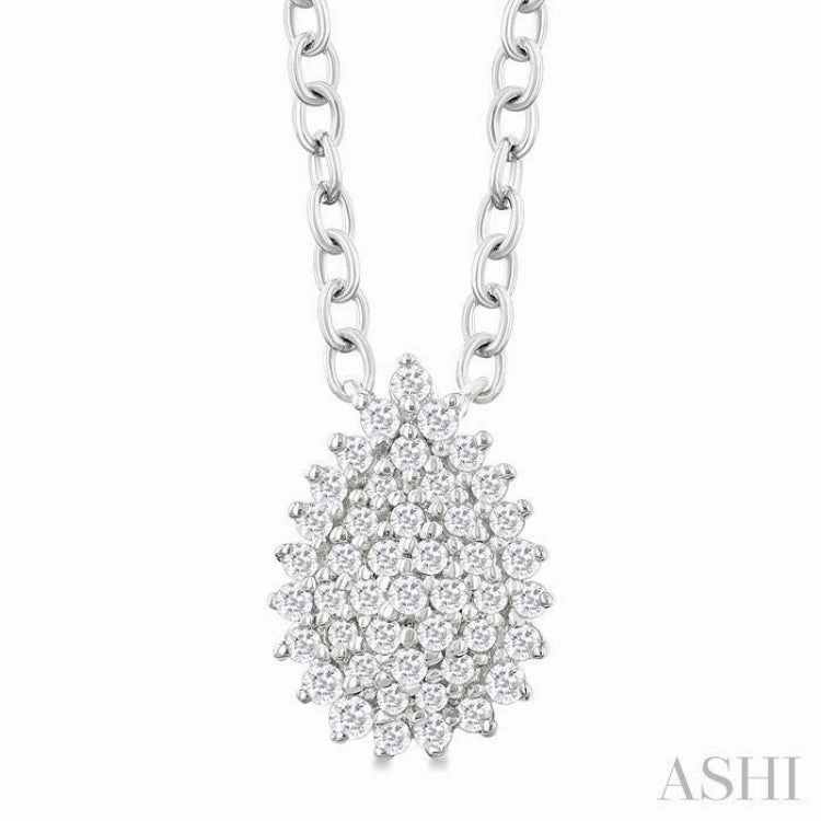 1/6 Ctw Petite Pear Shape Round Cut Diamond Cluster Fashion Pendant With Chain in 10K White Gold Comfort Wear Formal Attire