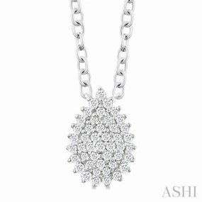 1/6 Ctw Petite Pear Shape Round Cut Diamond Cluster Fashion Pendant With Chain in 10K White Gold Comfort Wear Formal Attire