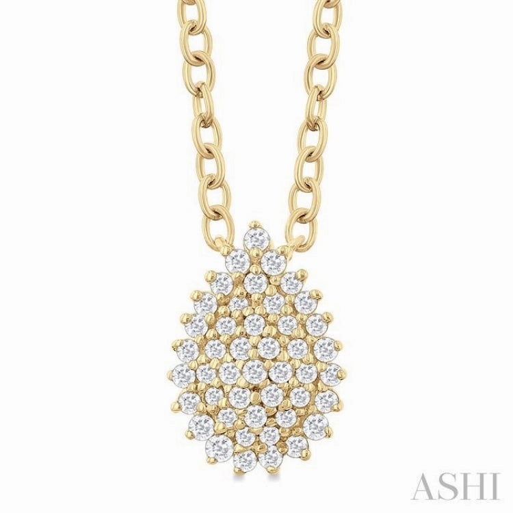 1/6 Ctw Petite Pear Shape Round Cut Diamond Cluster Fashion Pendant With Chain in 10K Yellow Gold Modern Look